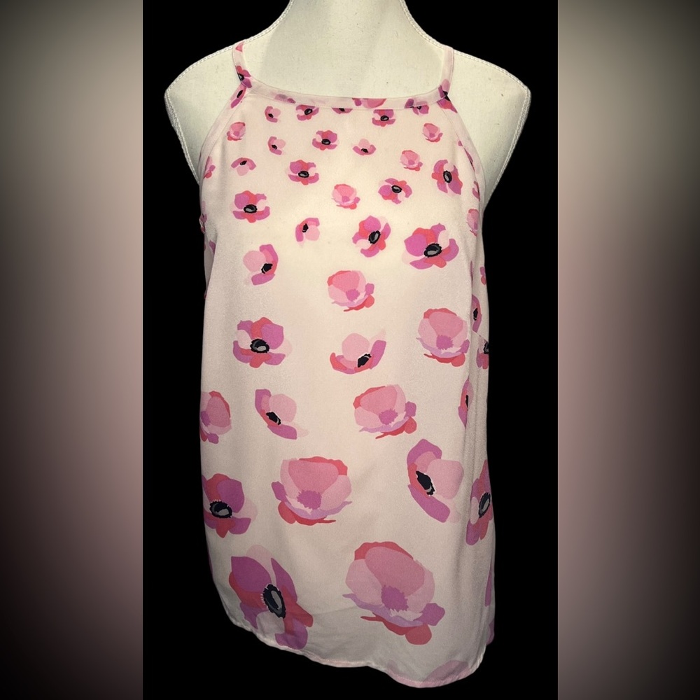 CAbi floral halter tank top tie back w/ side detailing | Size Med in Light Pink